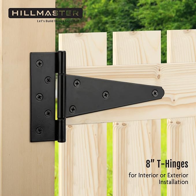 HILLMASTER 8 Inch T-Strap Heavy Duty Shed Door Hinges Gate Strap Hinges Black - Image 5