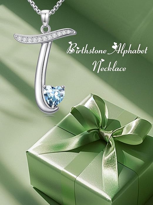Valentines Day Gifts for Women Alphabet A to Z Initial Birthstone Pendant Necklaces for Women - 18k White Gold Plated Personalized Name Jewelry Valentine Mothers Day Birthday Gifts for Women Her Girlfriend