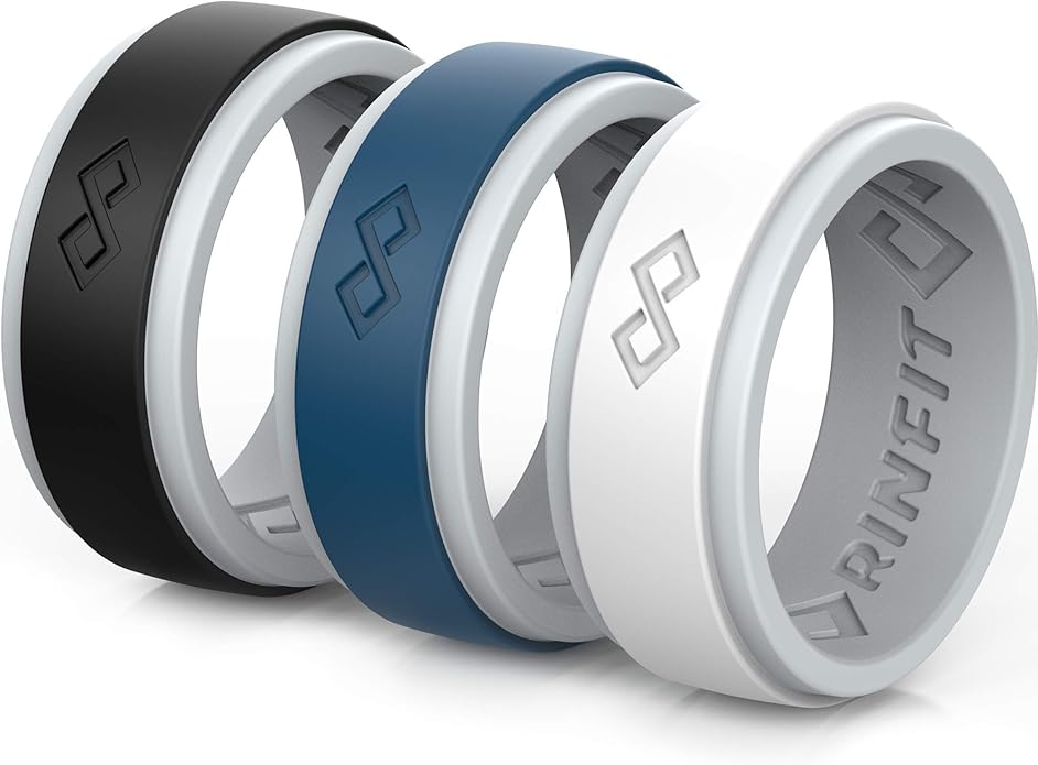 Rinfit Silicone Rings for Men 9mm Wide, 2mm Thick - Mens Rubber Wedding Bands - Infinity Ring with 2 Layers - Patented Design