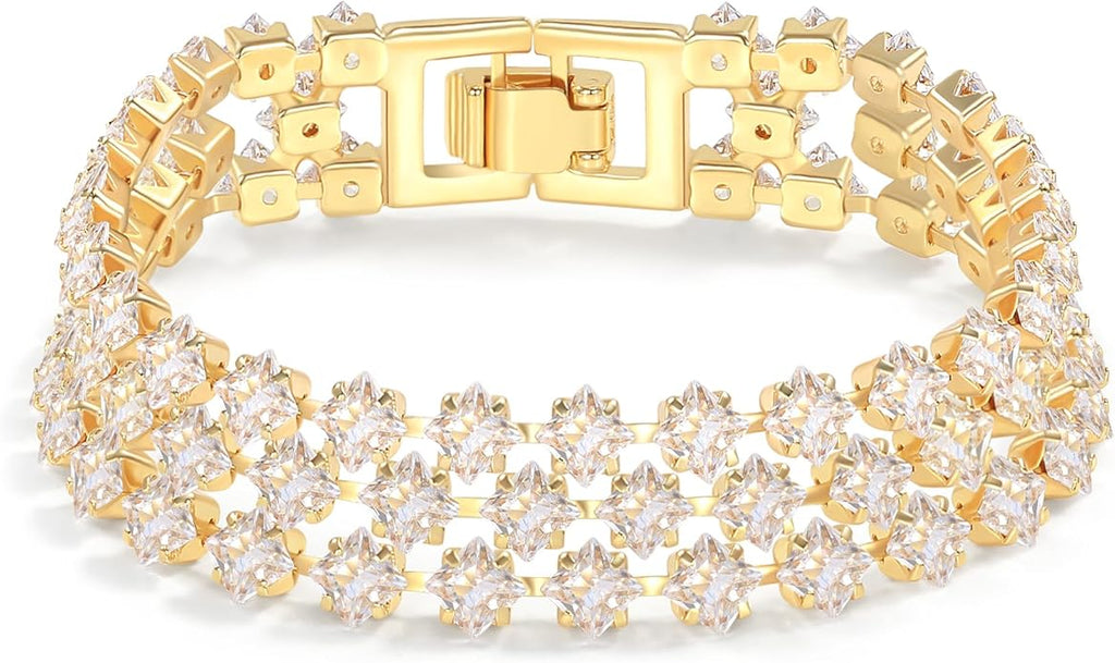 14K Gold Plated Women’s Tennis Bracelet – Sleek CZ Line Bracelet, Fits 6.0"–7.2" Wrist – Sparkly Everyday Jewelry Gift, Contemporary Tennis Bracelets for Women