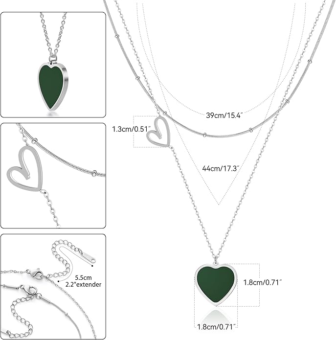 Linawe Layered Choker Heart Pendant Necklace for Women Trendy, Gold/Silver/Rose Gold Chain Stainless Steel Stacked Necklaces, Double Heart Necklace Y2K Preppy Jewelry
