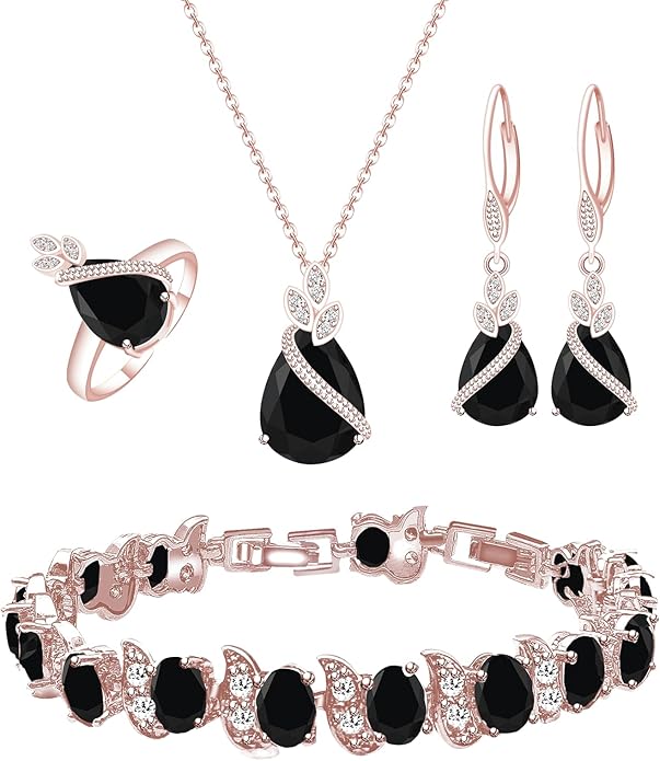 GZWHD Jewelry Set for Women CZ Earrings Necklace Ring Bracelet Set Prom Party Wedding Jewelry Gift for Mother Friend Wife