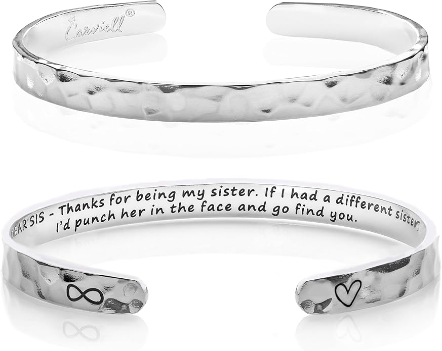 Carviell Engraved Cuff Bracelets for Women – Inspirational, Friendship, Love, Mom, Daughter, Sister, Christian, Graduation, Memorial & Wedding Gifts – 80+ Phrases – Stainless Steel, Gift-Ready