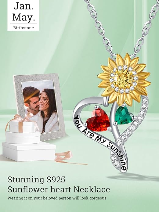 Valentine's Day Gifts for Wife 925 Sterling Silver Double Birthstone Pendant Necklaces I Love You for Always and Forever Necklace Anniversary Birthday Gifts for Wife Girlfriend Mom Her
