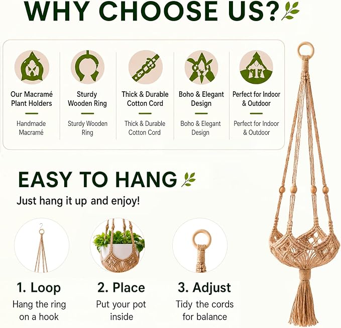 Shappy 2 Pack Boho Macrame Plant Hanger - Image 4