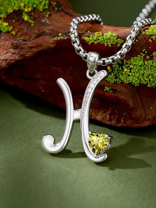 Valentines Day Gifts for Women Alphabet A to Z Initial Birthstone Pendant Necklaces for Women - 18k White Gold Plated Personalized Name Jewelry Valentine Mothers Day Birthday Gifts for Women Her Girlfriend