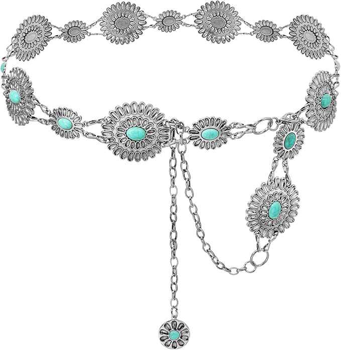 Women's Concho Chain Belt Western Cowgirl Metal Waist Chain Belt for Dress