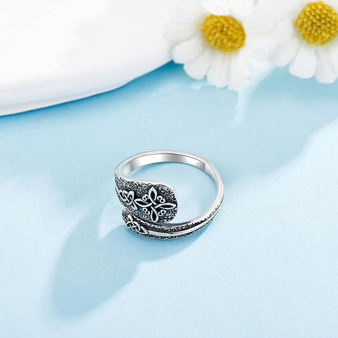 Spoon Rings 925 Sterling Silver Adjustable Hummingbird/Shark/Daisy/Tree Of Life/Dragonfly/Witches Knot/Sea Turtle Ring Thumb Rings Birthday Jewelry Gifts for Women Mother