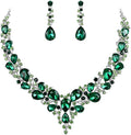 BriLove Women's Wedding Bridal Austrian Crystal Teardrop Cluster Statement Necklace Dangle Earrings Jewelry Set