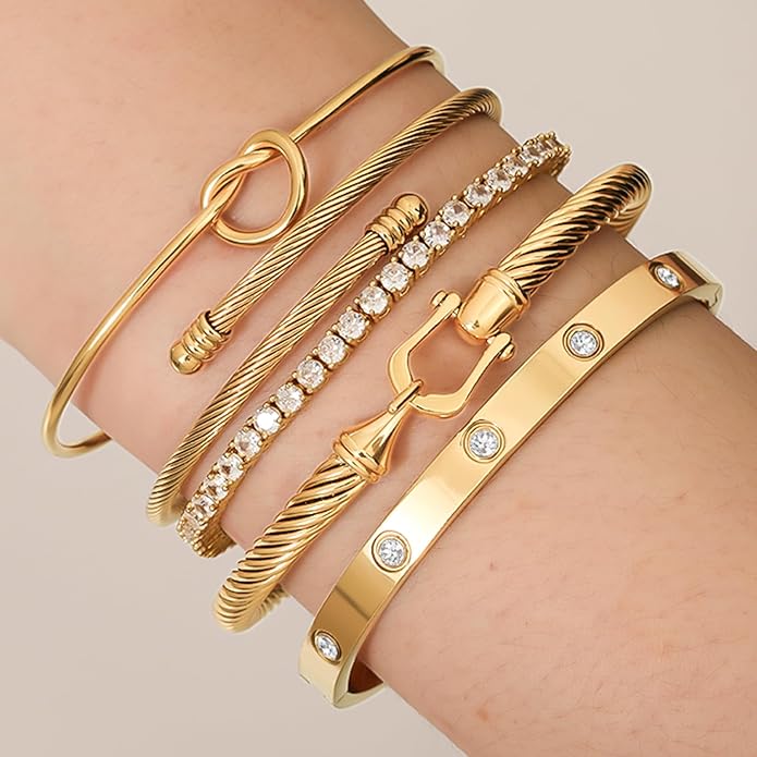 18 K Gold Plated Love Bangle Bracelet Stack Cuff Jewelry for Women Jewelry Set for Women Gift with Box