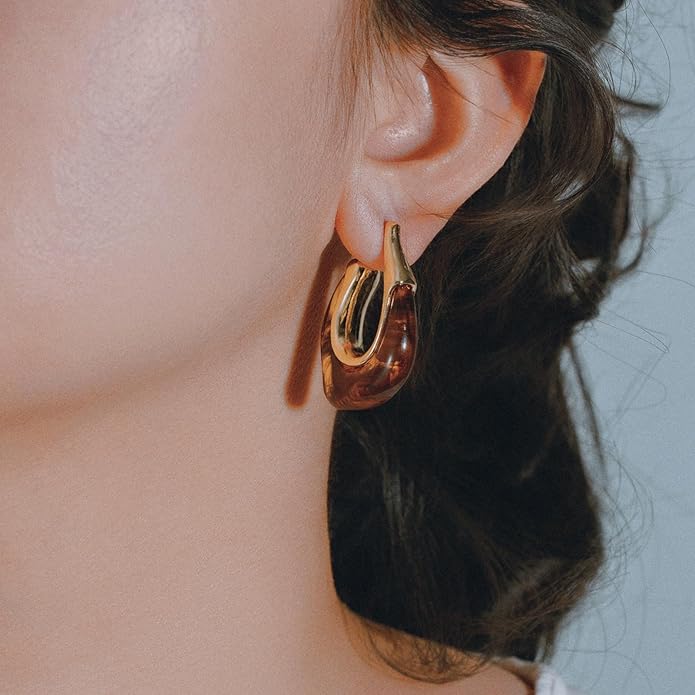 Acrylic Hoop Earrings Chunky Huggie Statement Vintage Earrings Cute Resin Drop Earring Trendy Jewelry Gifts for Women