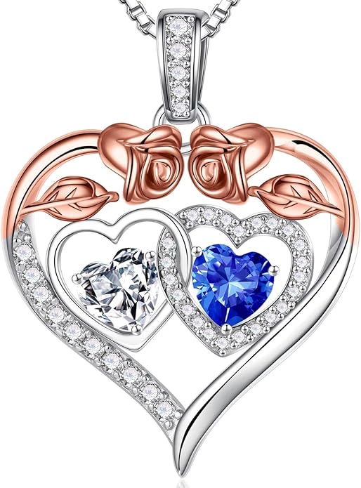 Iefil Valentines Day Gifts for Her - 925 Sterling Silver Rose Heart Necklaces for Women, Anniversary Birthday Gifts for Wife Girlfriend Mom