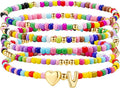 M MOOHAM Valentines Gifts for Kids - 5PCS Colorful Beaded Initial Bracelets for Girls Women Cute Stretch Heart Letter Bracelet Initial Stackable Bracelet Birthday Gift Jewelry for Kids Teen Girl