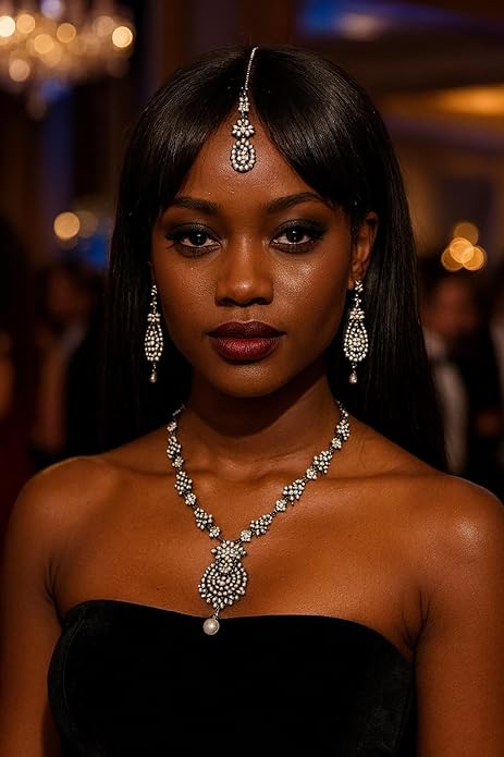 Touchstone Indian jewelry sets for women maang tikka wedding guest gold necklace bollywood jewellery set pageant elegant prom bride accessories western crystal chunky rhinestone necklaces