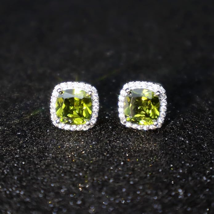 YOMELA Cubic Zirconia Earrings Studs, Halo CZ Birthstone Simulated Diamond Stud Earrings for Women