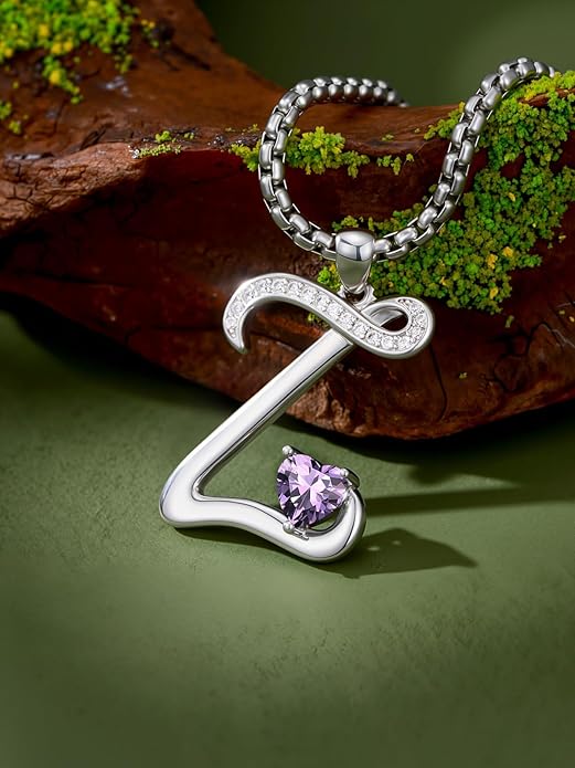 Valentines Day Gifts for Women Alphabet A to Z Initial Birthstone Pendant Necklaces for Women - 18k White Gold Plated Personalized Name Jewelry Valentine Mothers Day Birthday Gifts for Women Her Girlfriend