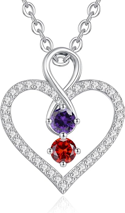 LOUISA SECRET Infinity Double Birthstone Necklace, 925 Sterling Silver Tiny Pendant Heart Necklace for Women Wife Her, Best Jewelry Gift Heart Jewelry Meaningful Gift for Valentine's Day, Christmas, Birthday Anniversary