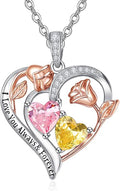 Valentine's Day Gifts for Wife 925 Sterling Silver Double Birthstone Pendant Necklaces I Love You for Always and Forever Necklace Anniversary Birthday Gifts for Wife Girlfriend Mom Her
