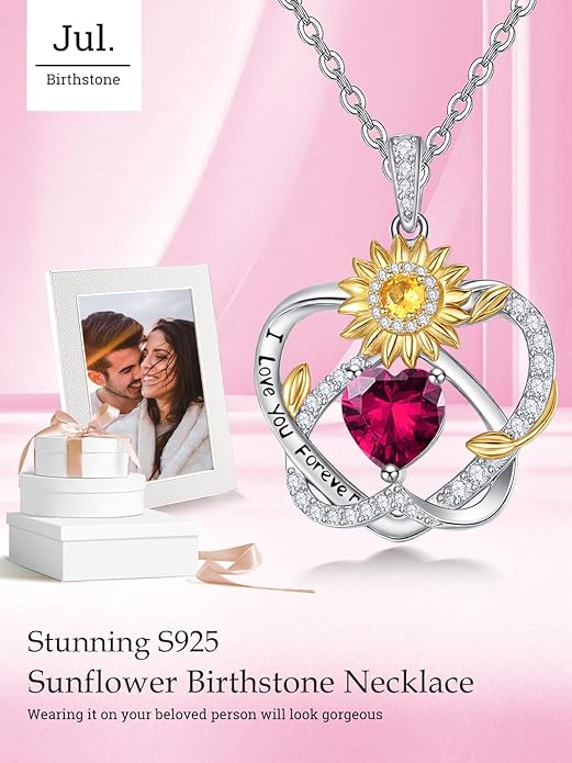 Valentine's Day Gifts for Wife 925 Sterling Silver Double Birthstone Pendant Necklaces I Love You for Always and Forever Necklace Anniversary Birthday Gifts for Wife Girlfriend Mom Her