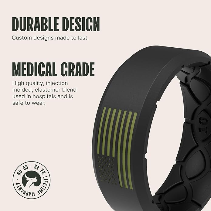 Groove Life Edge Silicone Ring - Breathable Rubber Wedding Rings for Men, Unique Design, Comfort Fit Ring