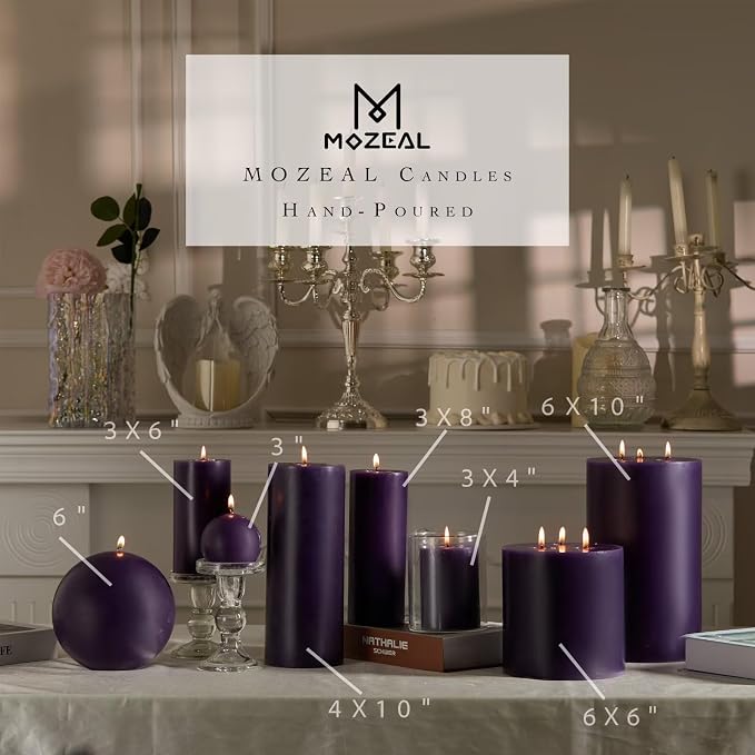 MOZEAL 3" x 4" Hand-Poured Unscented Candle, Dripless Pillar Candle Set of 3 - Image 3