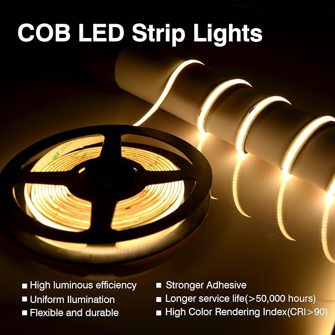 Pandery COB LED Strip Lights Warm White, 24V Dimmable led Light Strip KIT - Image 3