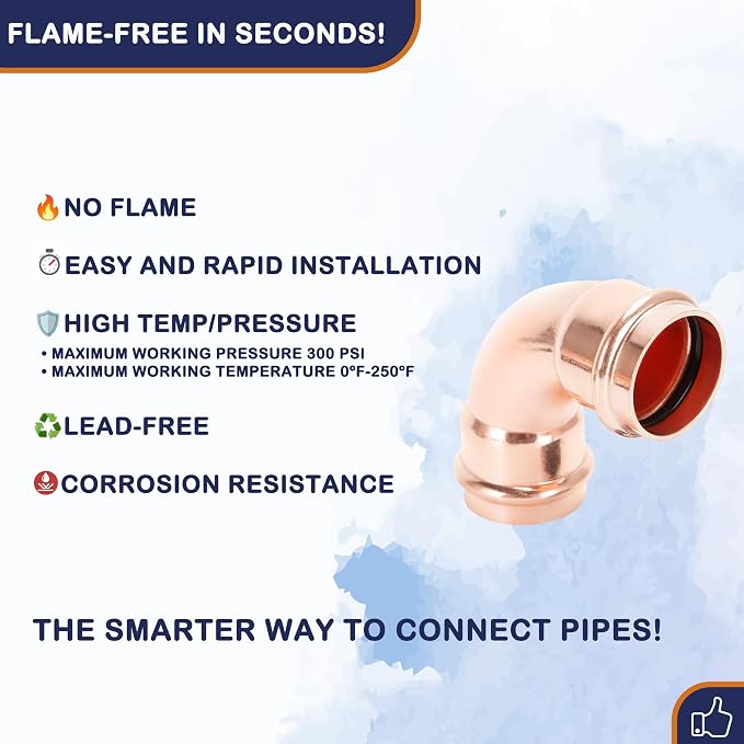 Copper Press Fittings 90 degree Elbow 1 inch 5 Pack Zero Lead | Press x Press - Image 4