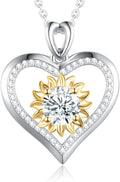 Sunflower Moissanite Heart Necklace for Women, Anniversary Birthday Gift for Wife, S925 Silver Moissanite Lab-Created Gem Jewelry for Her Girlfriend Mom