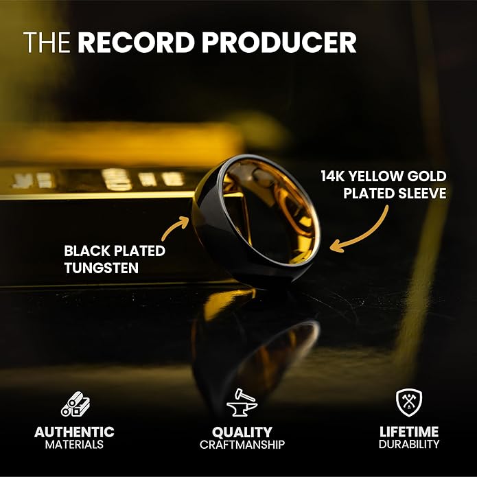 Manly Bands: Mens Black Plated Tungsten and Black Zirconium Wedding Bands and Rings - Comfort Fit and Stylish Black Rings for Men, Free Silicone Ring Included