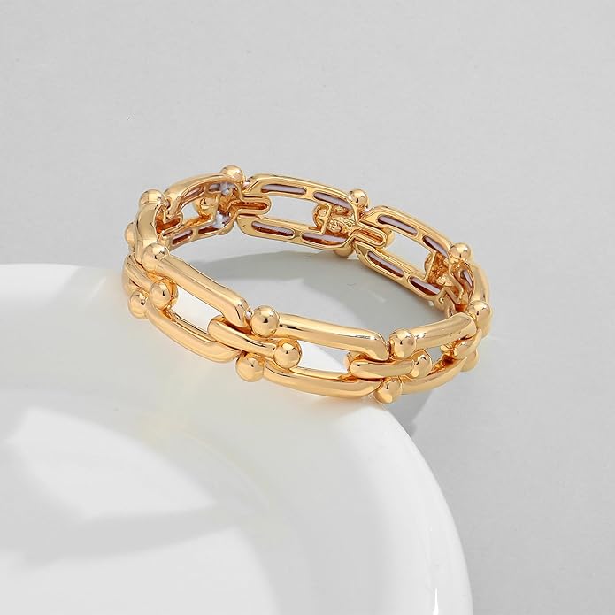 Chunky Gold Stretch Bracelet for Women Adjustable Elastic Chain Bracelet Bold Statement Bracelet Trendy Jewelry