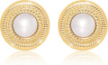 Faux Pearl Gold Plated Stud Earrings for Women, Hypoallergenic Stainless Steel Ear Pin, Available in a Variety of Pearl Colors