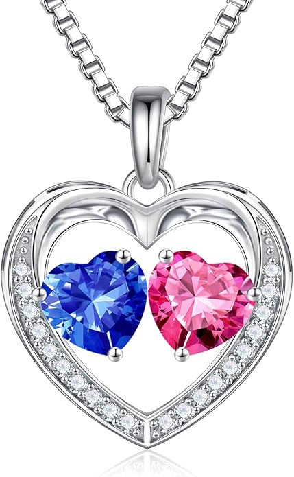 Iefil Valentines Day Gifts for Her - 925 Sterling Silver Heart Birthstone Necklace, Anniversary Birthday Gifts for Women Wife Girlfriend Mom Her