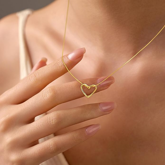 LOVECOM Valentines Gifts S925 Sterling Silver Heart Necklace for Women Dainty 14k Gold Plated CZ Infinity Double Cross Star Pendant Choker Necklaces Trendy Bead Chain Jewelry Gifts for Mom Daughter