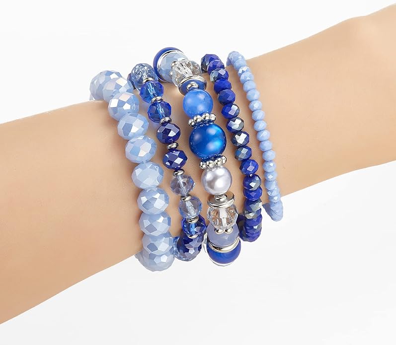 Noessla Beaded Boho Stretch Bracelet Colorful Stackable Crystal Beads Bracelets Trendy Costume Jewelry Mothers Day Gifts for Women