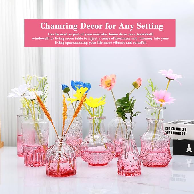 Glass Pink Bud Vase Set of 18, Small Glass Vintage Vases - Image 5