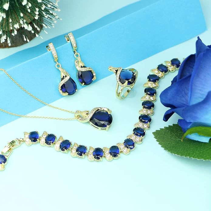 GZWHD Jewelry Set for Women Water Drop Cubic Zirconia Artificial Crystal Earrings Pendant Necklace Open Ring Tennis Bracelet Wedding Anniversary Birthday Engagement Gift for Bridesmaid Wife Girlfriend Friend