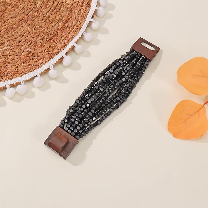 Coiris Boho Bangle Bracelets for Women Wooden Beaded Bracelets Chunky Bohemian Beach Bracelets Jewelry for Women