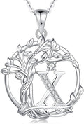 FANCIME Tree of life Initial necklaces for women, Sterling Silver Tree Jewelry Simulated Diamond Letter Pendant Cubic Zirconia CZ Personalized Birthday Mothers Day Gifts for Mom Wife Her