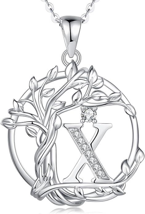 FANCIME Tree of life Initial necklaces for women, Sterling Silver Tree Jewelry Simulated Diamond Letter Pendant Cubic Zirconia CZ Personalized Birthday Mothers Day Gifts for Mom Wife Her
