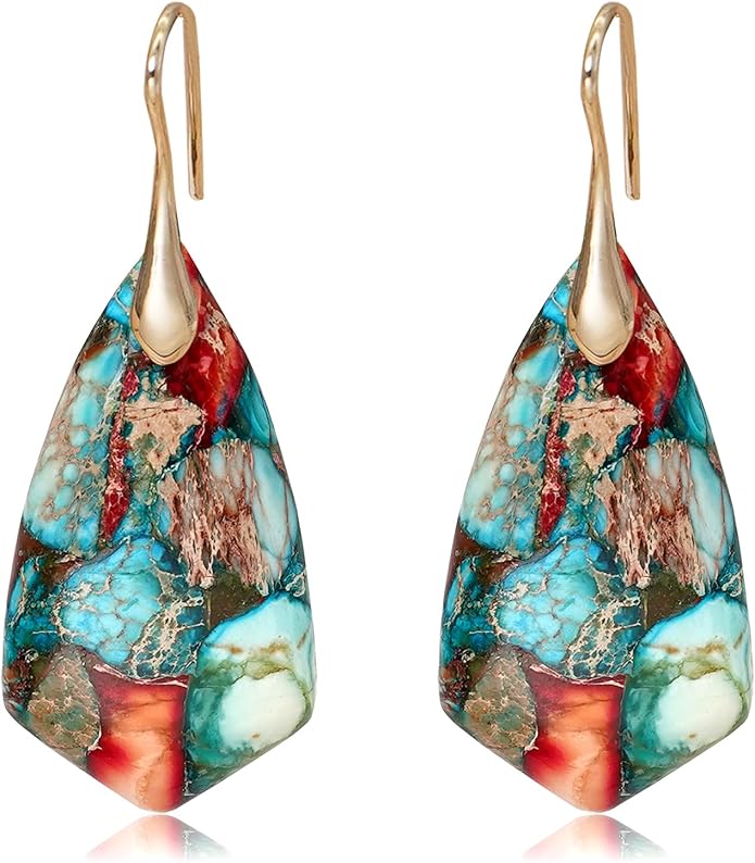 Natural Stone Earrings Multishape Dangle Drop Earrings Boho Stone Earring for Women