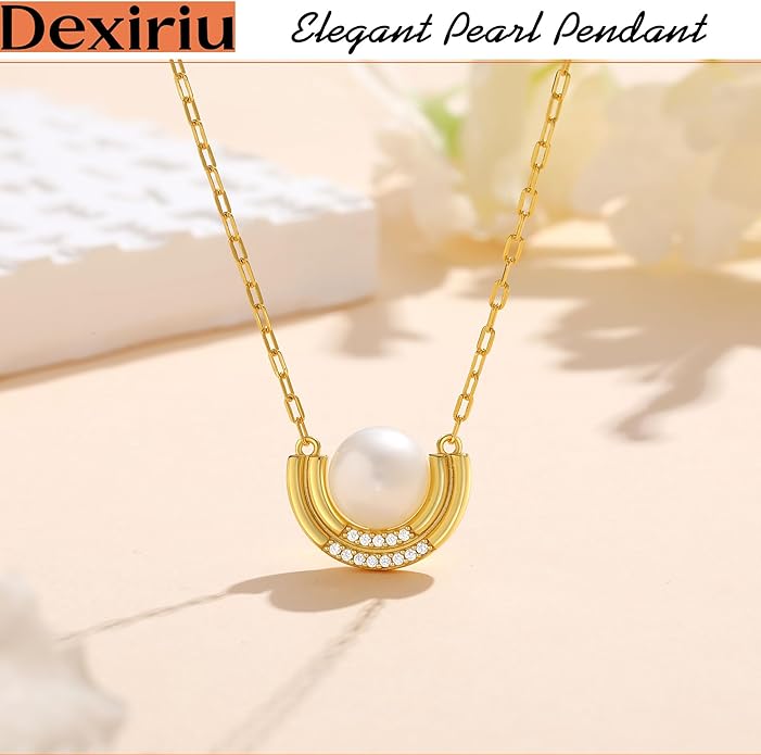 Pearl Necklace for Women with 14K Gold Plated S925 Silver & Butterfly Pendant Necklace, 17.7"+2" Chain Length, Gift for Birthday, Mothers Day, Christmas, Anniversary, Graduation
