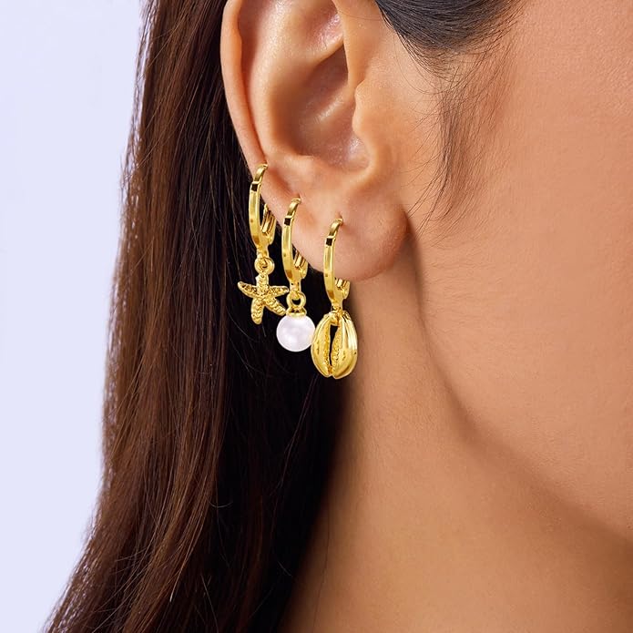 Seashell Starfish Earrings Beach Jewelry for Women Pearl Drop Shell Earrings Ocean Beachy Fashion Accessories Womens Summer Outfits 2026 Tropical Vacation Outfits Beach Vacation Clothes Dresses