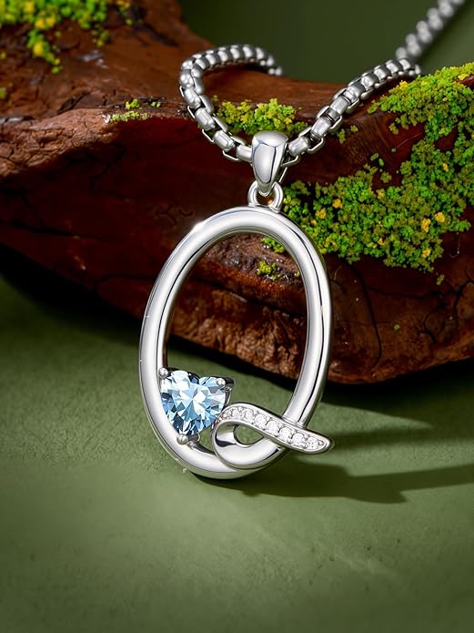 Valentines Day Gifts for Women Alphabet A to Z Initial Birthstone Pendant Necklaces for Women - 18k White Gold Plated Personalized Name Jewelry Valentine Mothers Day Birthday Gifts for Women Her Girlfriend