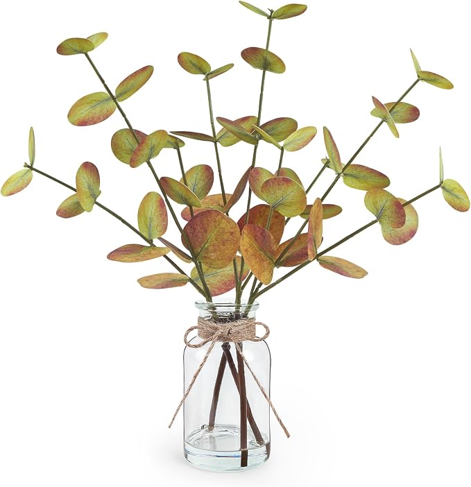 Fall Fake Eucalyptus Stems in Glass Vase by Bessol