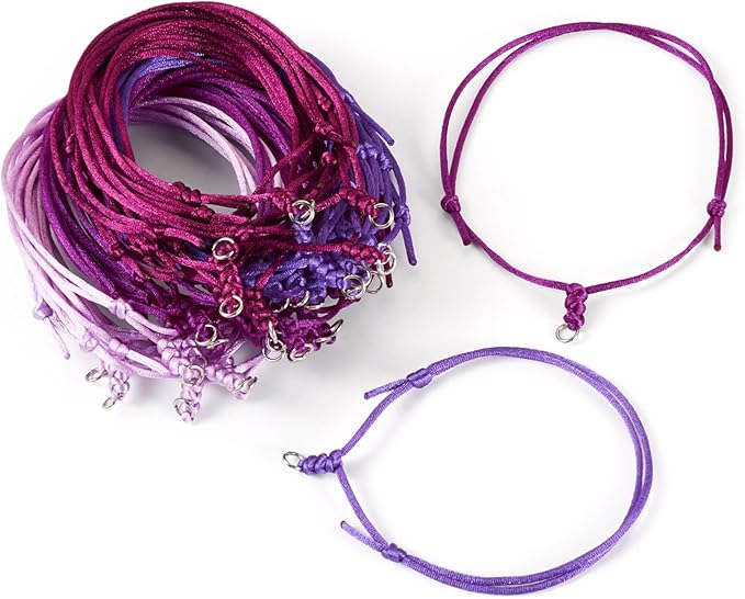 40Pcs Adjustable Braided Cord Colorful Waxed Thread Half Finished Bracelet with Jump Rings Knotting Bracelet Ropes for Wrist DIY Women Jewelry Friendship Bangle Decor 8.5-16cm Long-Purple