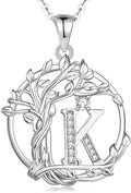 FANCIME Tree of life Initial necklaces for women, Sterling Silver Tree Jewelry Simulated Diamond Letter Pendant Cubic Zirconia CZ Personalized Birthday Mothers Day Gifts for Mom Wife Her