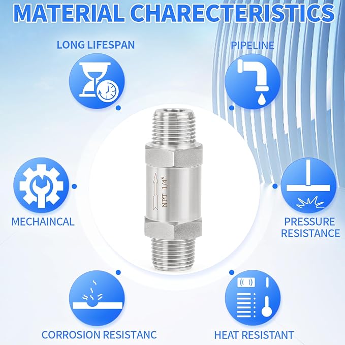 ChillWaves 304 Stainless Steel In-Line Split Check Valve 1/4" NPT Male Thread - Image 6
