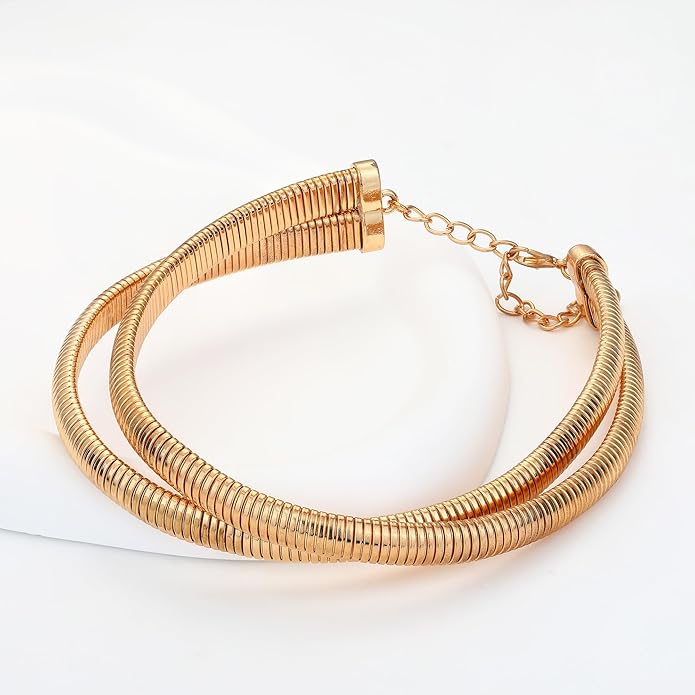 Chunky Gold Choker Necklace for Women, 14K Gold Plated Snake Chain Statement Necklace Triple Twsited Layered Choker Necklaces Jewelry Gifts