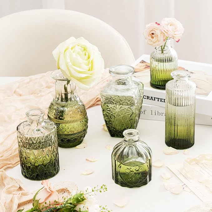 Clear Gradient Green Glass Bud Vase Set of 22 Pcs, Small Bud Vases in Bulk - Image 6