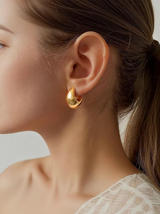 10 Pairs Chunky Gold Earrings for Women, Hypoallergenic Statement Hoops Earring for Multipack, Trendy Gold Chunky Hoop Earrings Jewelry for Gift